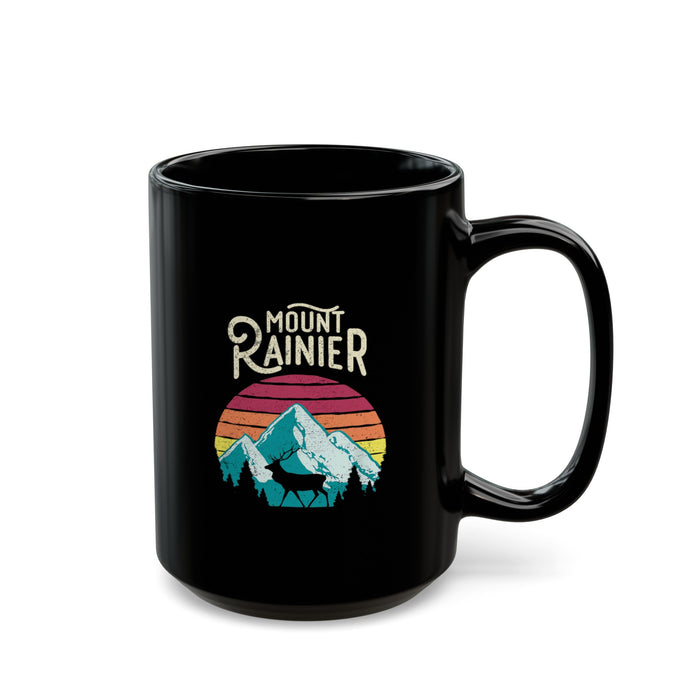 Mount Rainier National Park souvenir mug with elk and mountain design