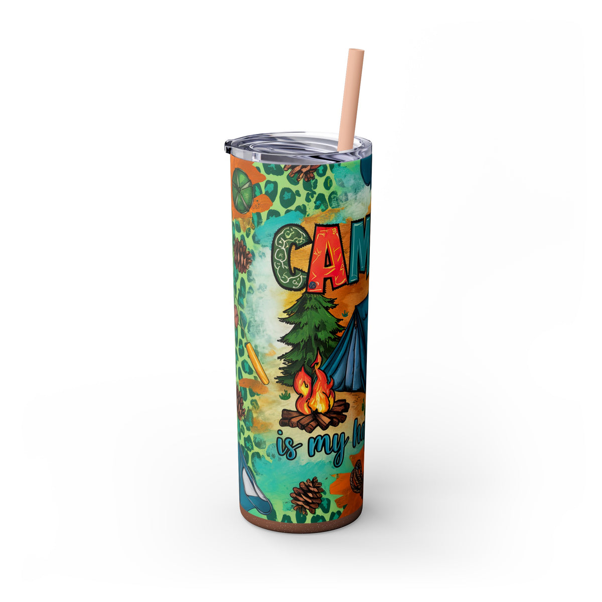 Camping is My Happy Place Skinny Tumbler with Straw, 20oz