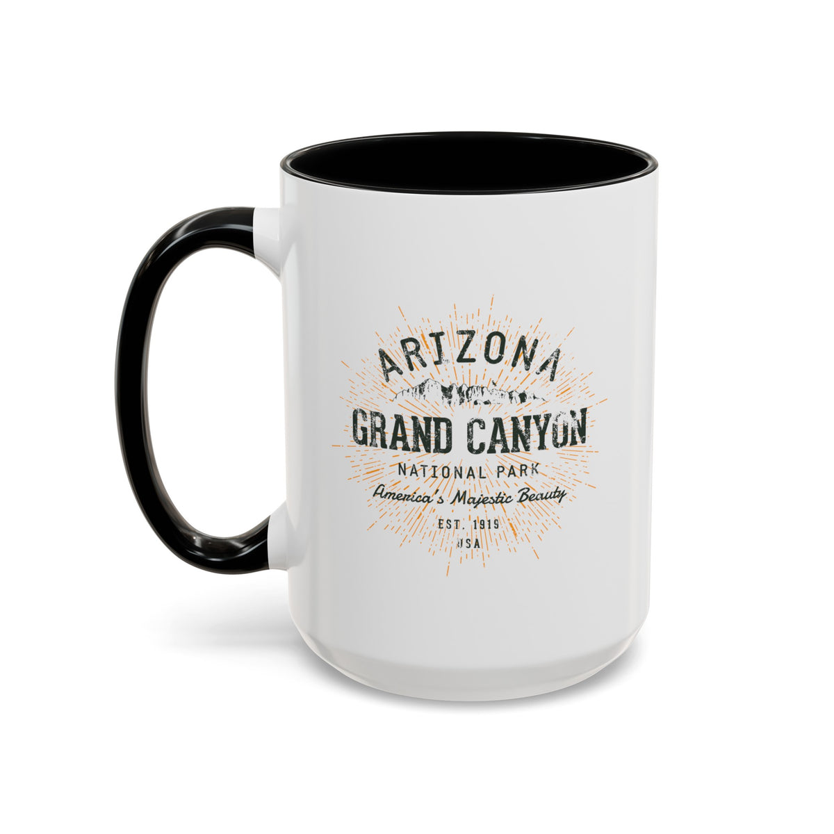 Grand Canyon National Park souvenir mug with a retro Arizona design and text.