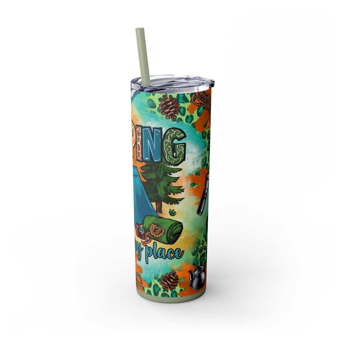 Camping is My Happy Place Skinny Tumbler with Straw, 20oz