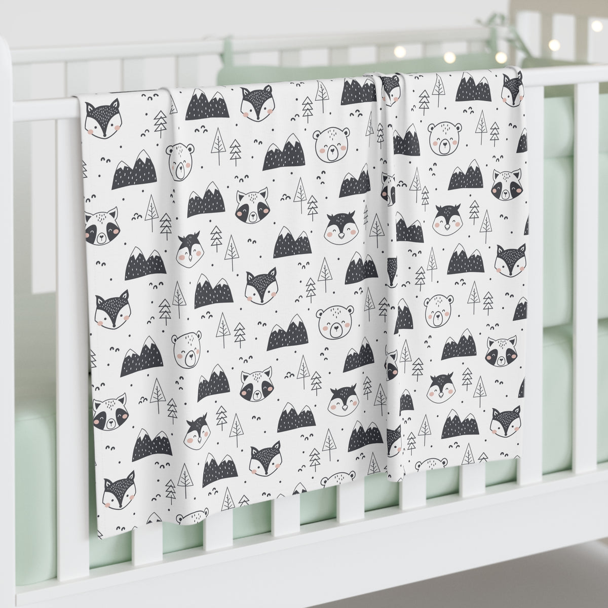 Woodland Animals Black and White Baby Swaddle Blanket