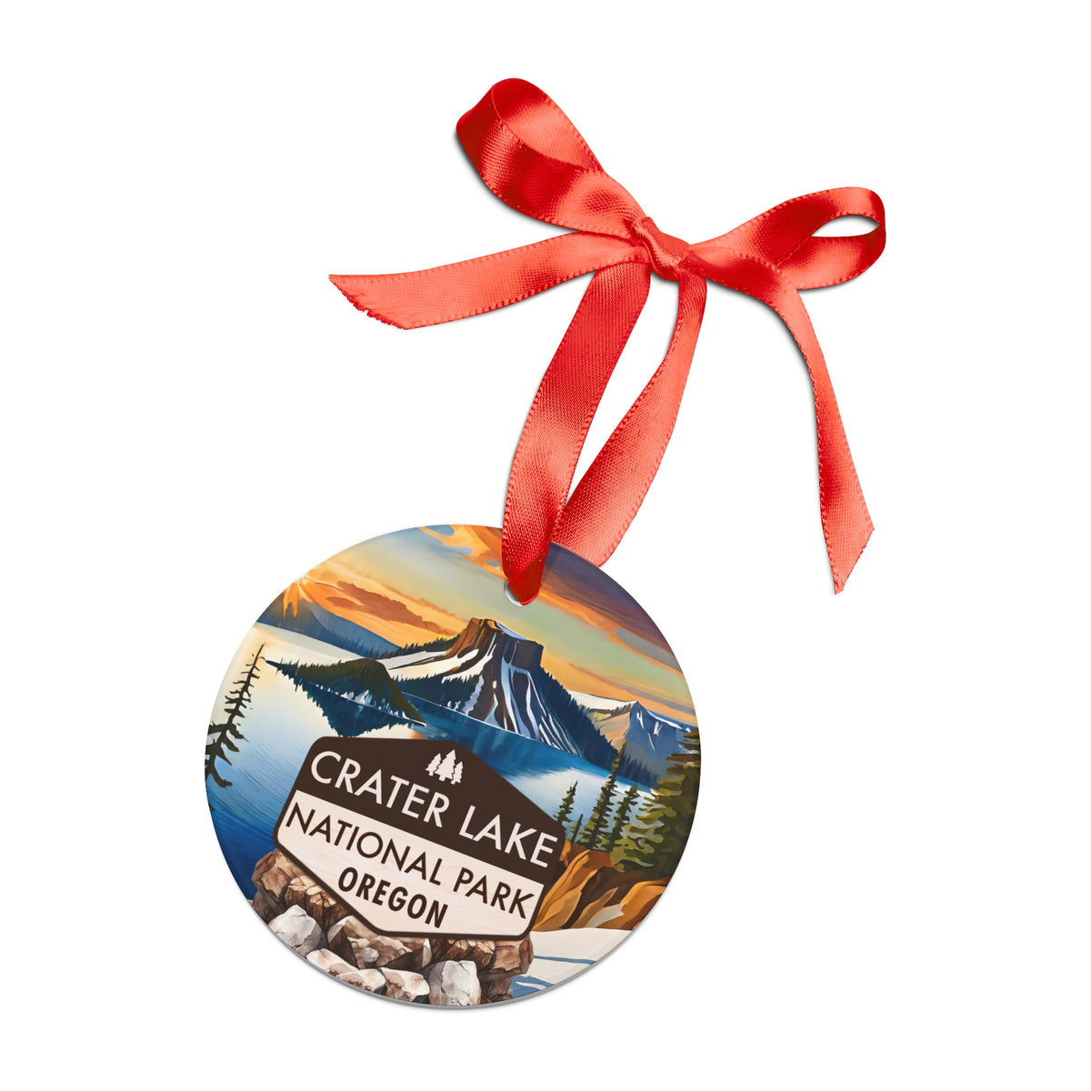 Crater Lake Christmas Ornament with Ribbon