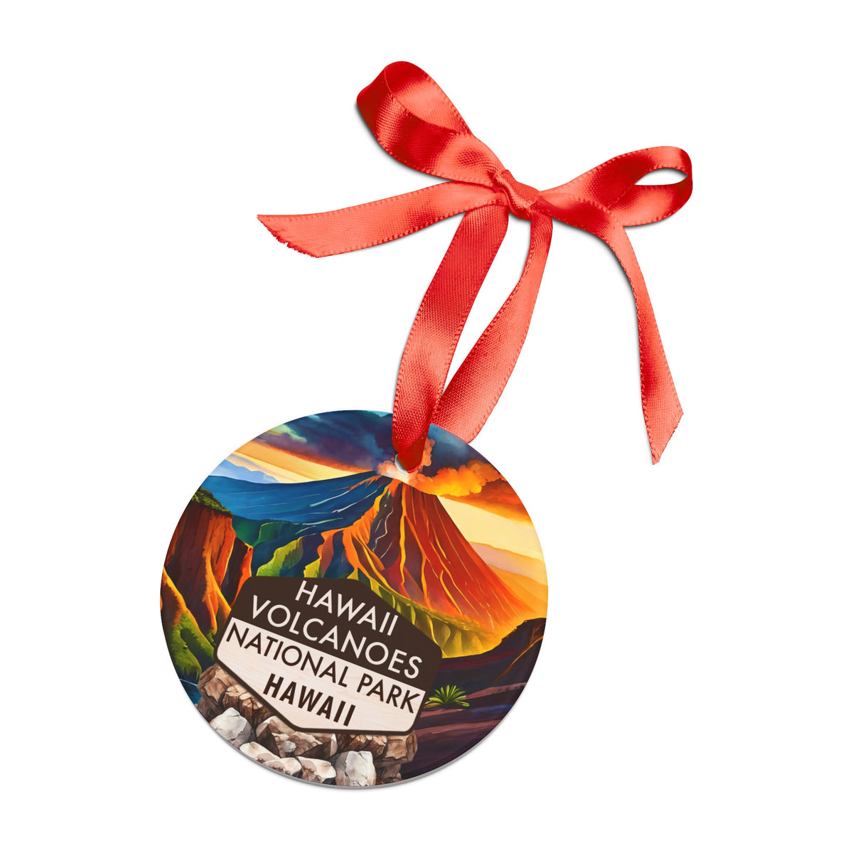 Hawaii Volcanoes Christmas Ornament with Ribbon