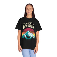 Mount Rainier Souvenir T-Shirt with Elk and Sunset Design