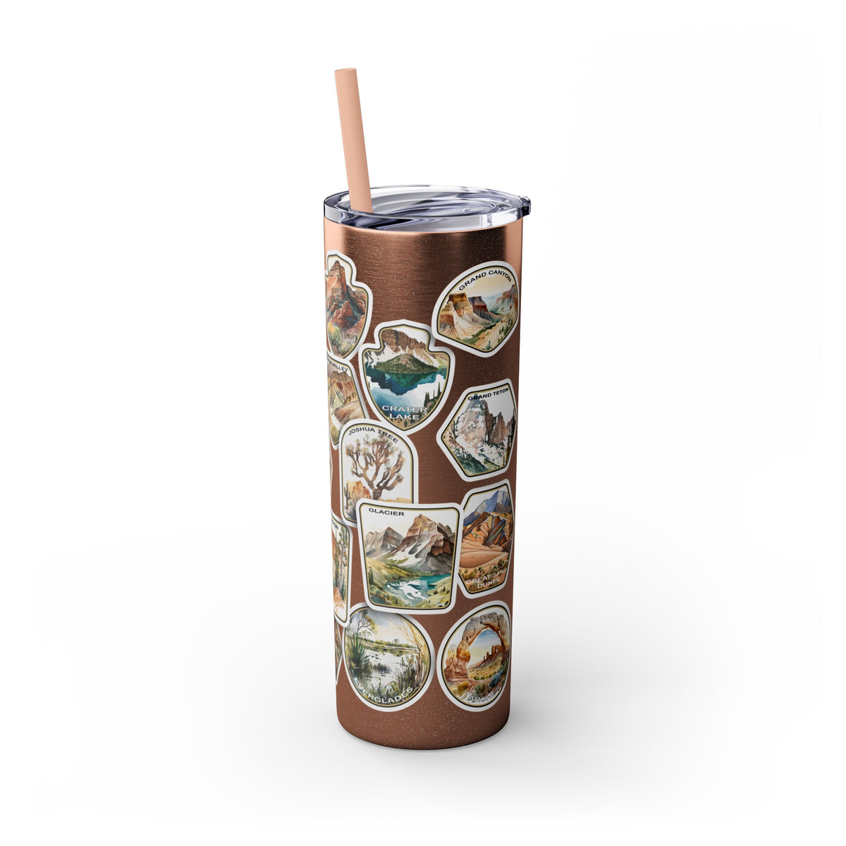 National Park Stamps Skinny Tumbler with Straw, 20oz