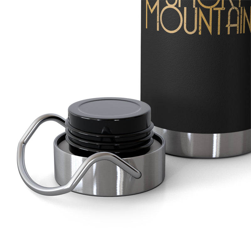 Scenic Great Smoky Mountains water bottle with a colorful sunset and mountain design.