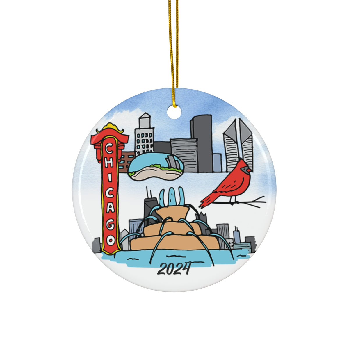 Chicago Skyline Ceramic Ornament, 2024 Chicago Keepsake Souvenir With Free Shipping