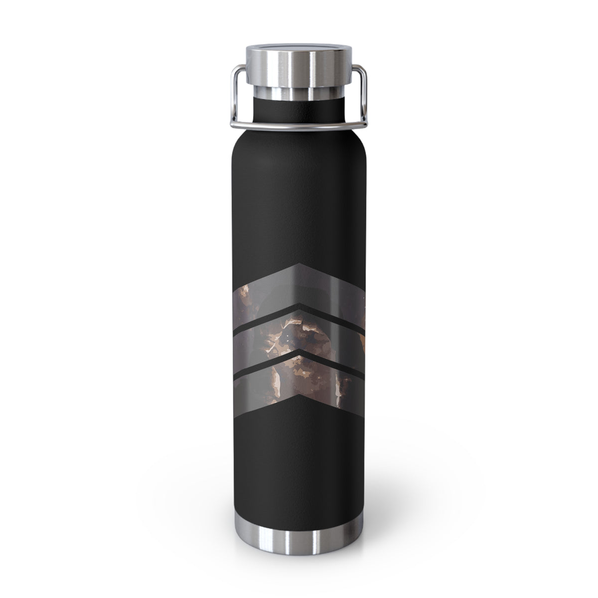 Image of a stainless steel water bottle featuring a design from Arches National Park in Utah.