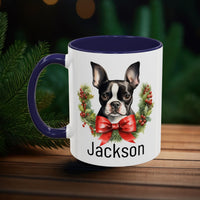 Personalized Boston Terrier Christmas Mug, Custom Dog Name Ceramic Mug, 11oz or 15oz