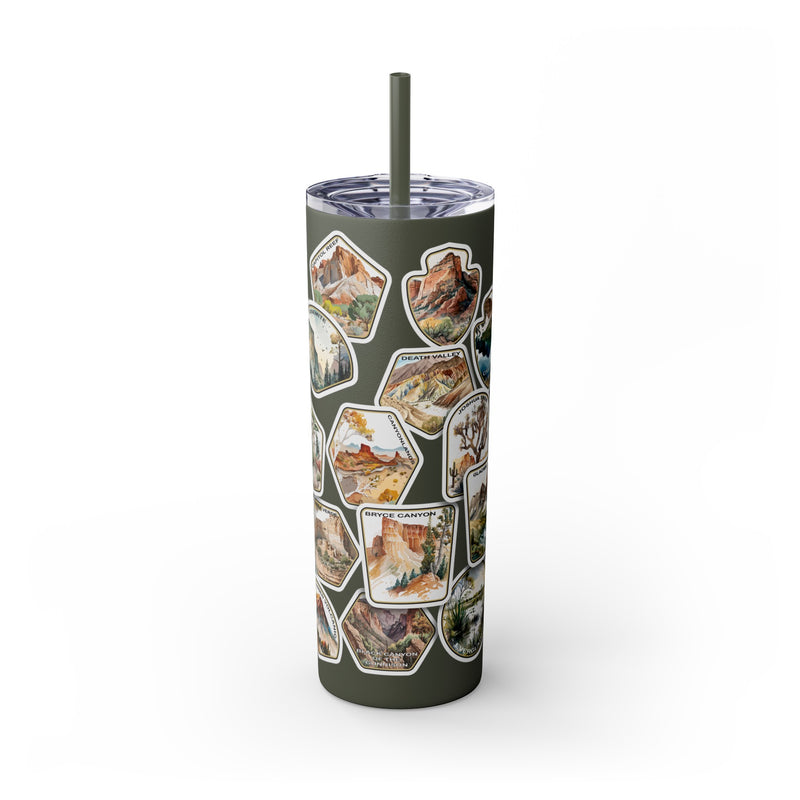 National Park Stamps Skinny Tumbler with Straw, 20oz