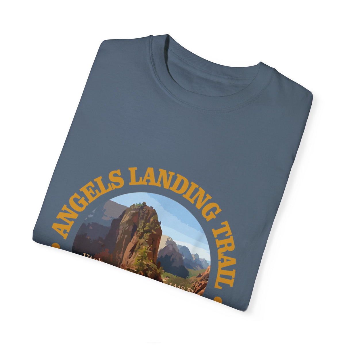 T-shirt featuring a scenic design of Angels Landing Trail in Zion National Park, Utah.