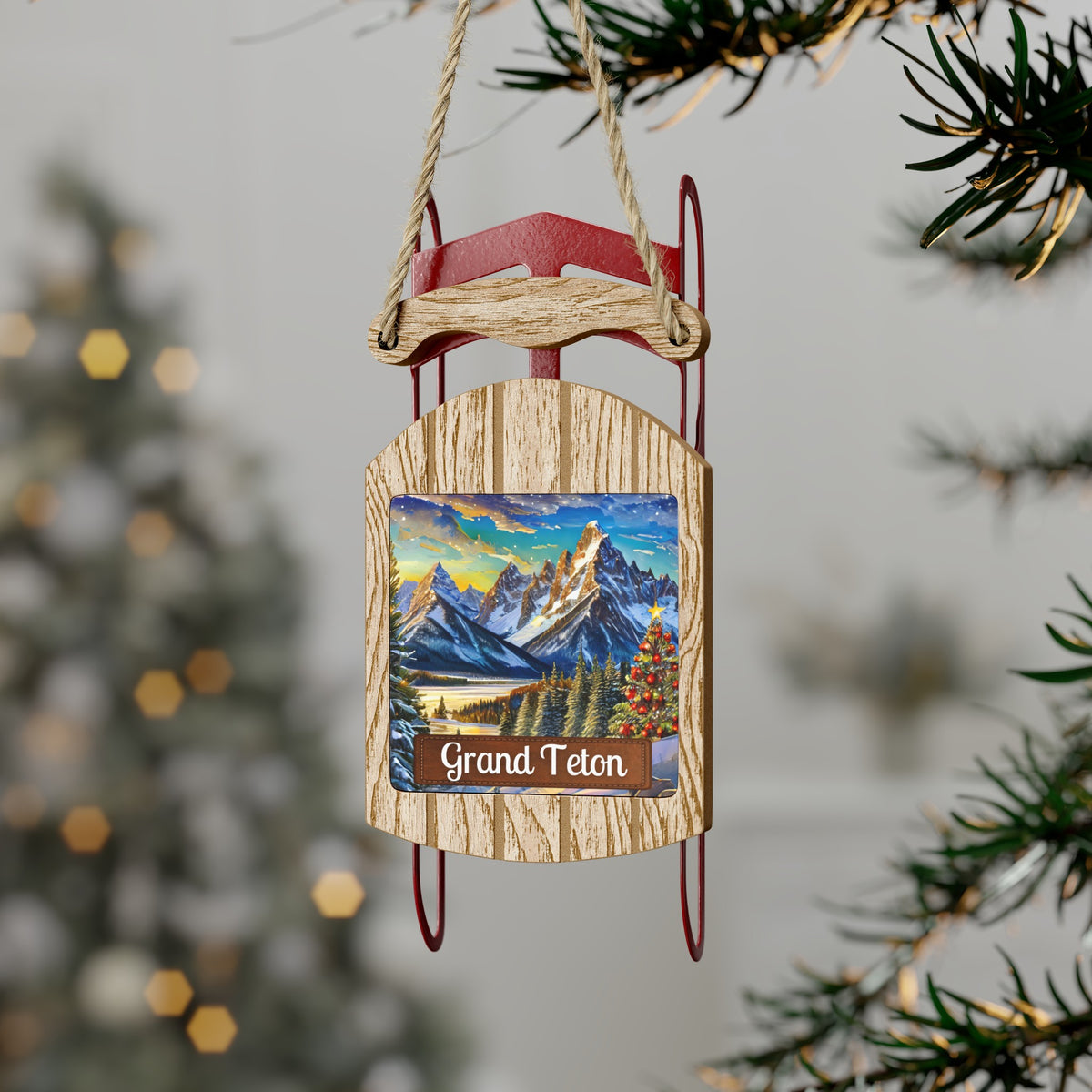 Grand Teton National Park Christmas Sled Ornament