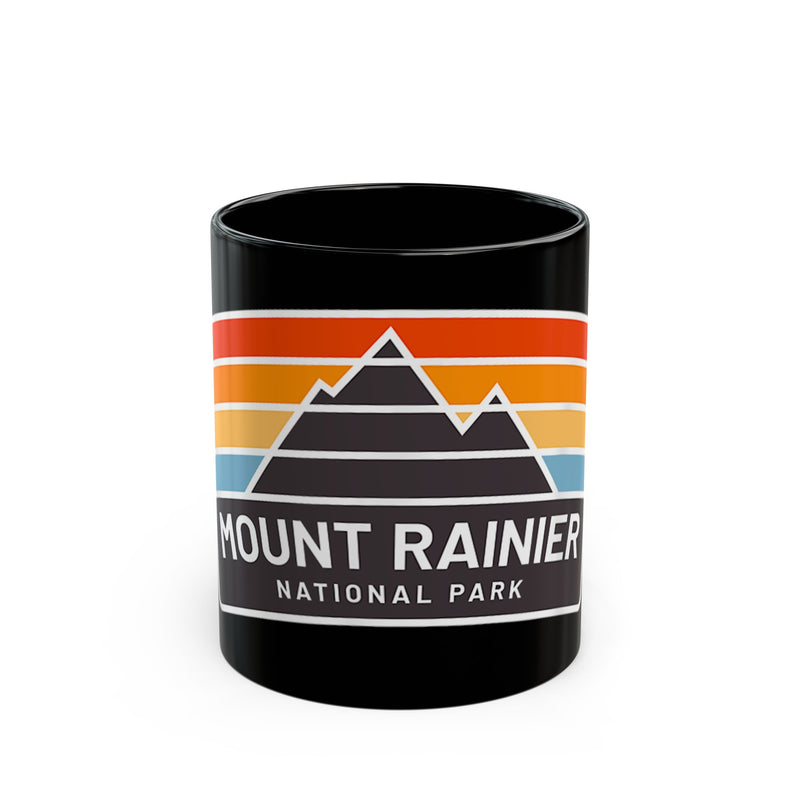 Mount Rainier National Park souvenir mug with retro stripe design