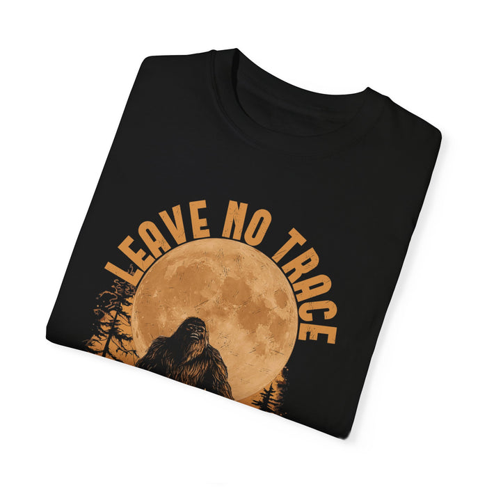 T-shirt featuring a Bigfoot silhouette against a full moon with text "Leave No Trace America's National Parks."