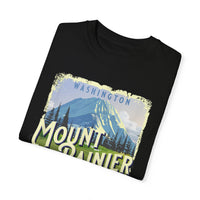 T-shirt featuring a scenic design of Mount Rainier National Park in Washington.