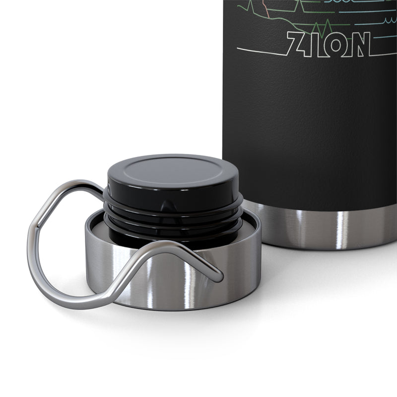 Image of a stainless steel water bottle featuring a scenic design from Zion National Park in Utah.