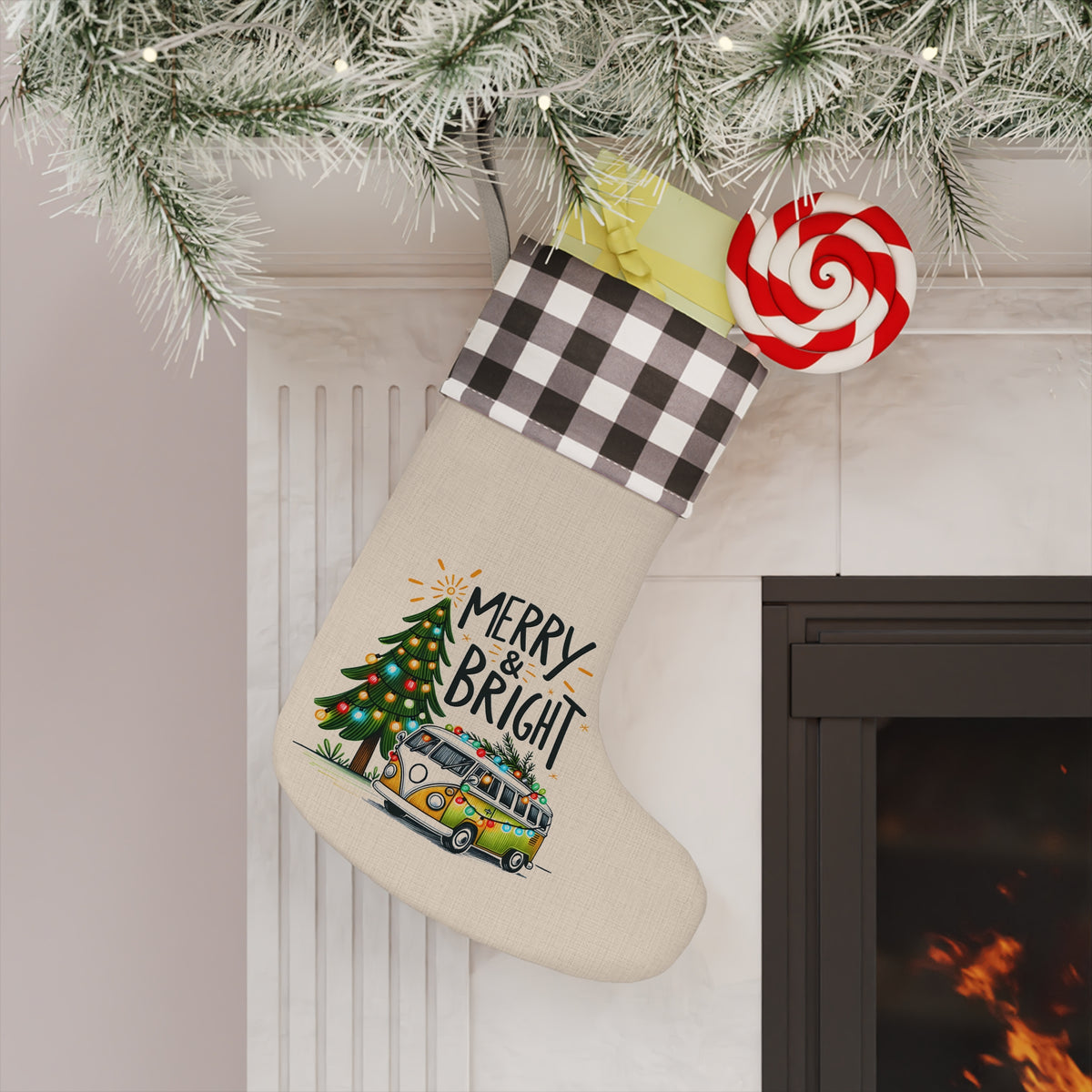 Camper with Lights Christmas Stocking