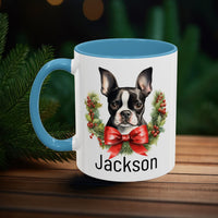 Personalized Boston Terrier Christmas Mug, Custom Dog Name Ceramic Mug, 11oz or 15oz