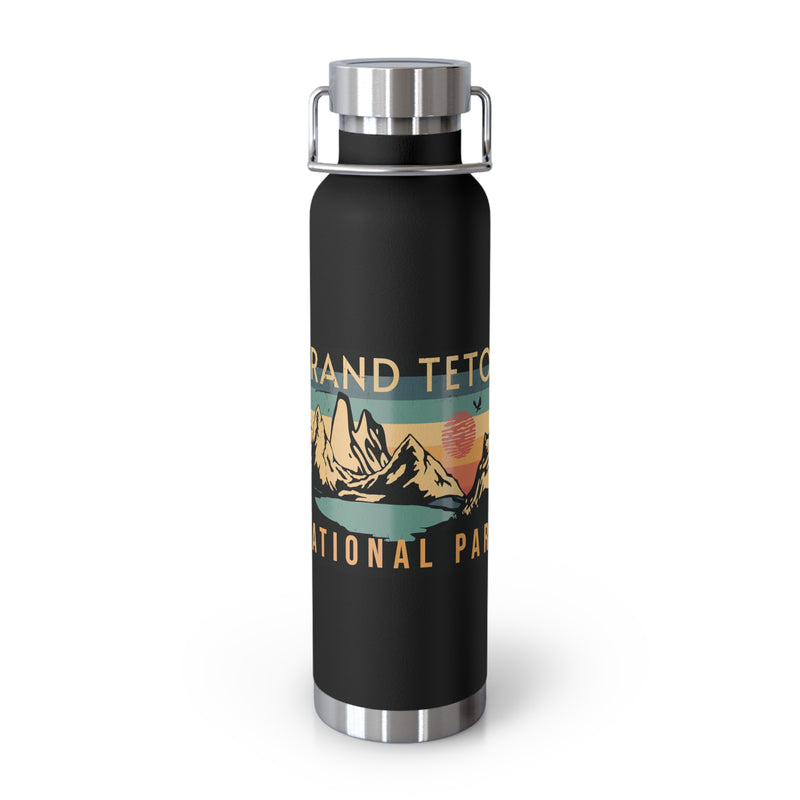 Grand Teton National Park souvenir water bottle featuring a scenic mountain landscape design with stainless steel construction.