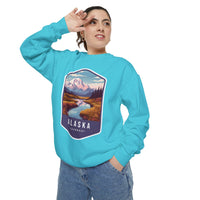 Cozy Alaska Juneau Sweatshirt - Scenic Mountain River Design - Unisex Garment-Dyed Cozy Fleece