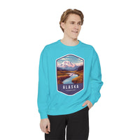 Cozy Alaska Juneau Sweatshirt - Scenic Mountain River Design - Unisex Garment-Dyed Cozy Fleece