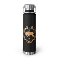 Grand Canyon National Park souvenir water bottle featuring a buffalo emblem design and stainless steel construction.