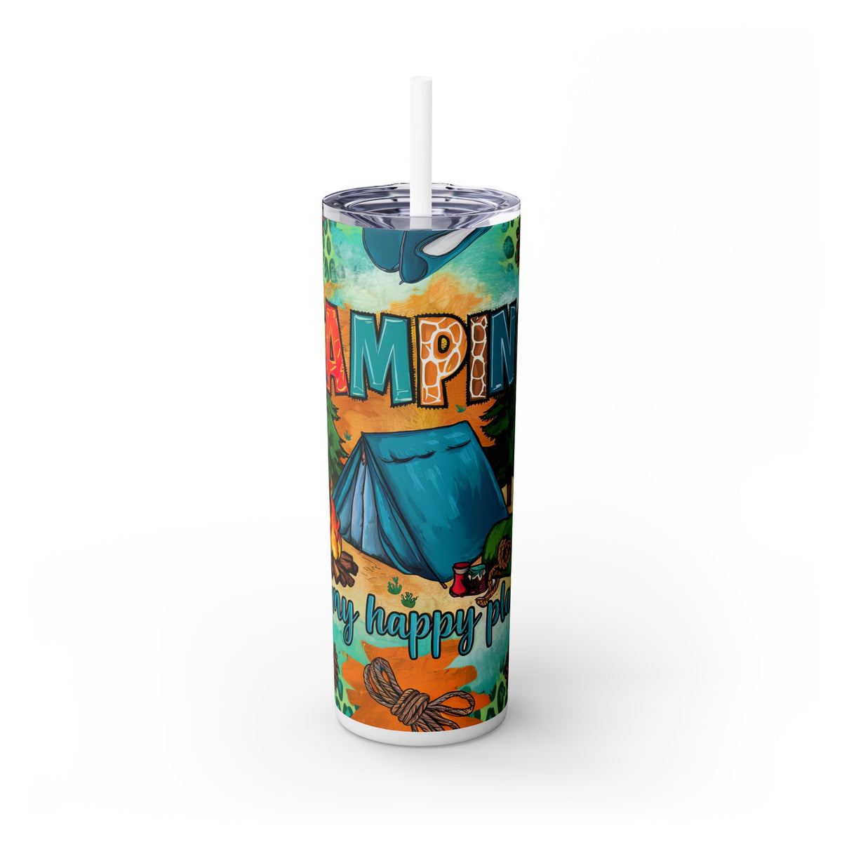 Camping is My Happy Place Skinny Tumbler with Straw, 20oz