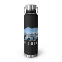 Grand Teton National Park souvenir water bottle featuring a bear scene design with stainless steel construction.