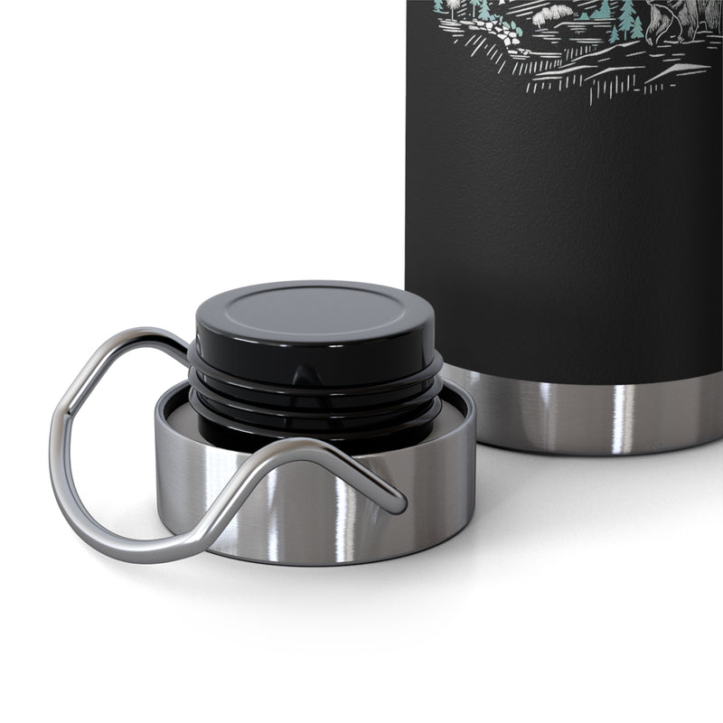 Image of an insulated souvenir bottle featuring a nature-themed design with the text "Great Smoky Mountains National Park, Tennessee & North Carolina."