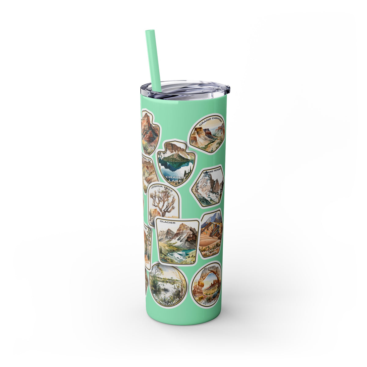 National Park Stamps Skinny Tumbler with Straw, 20oz