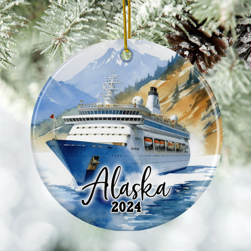 2024 Alaska Cruise Christmas Ornament, Personalized Ship Keepsake Vacation Ornament with Free Shipping