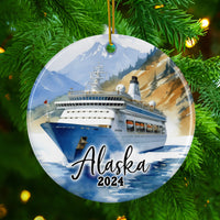 2024 Alaska Cruise Christmas Ornament, Personalized Ship Keepsake Vacation Ornament with Free Shipping