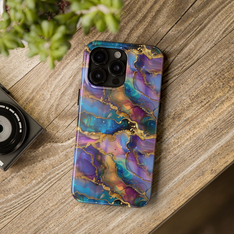 Cosmic Dream Phone Case, Purple and Gold Marble Pattern Cover