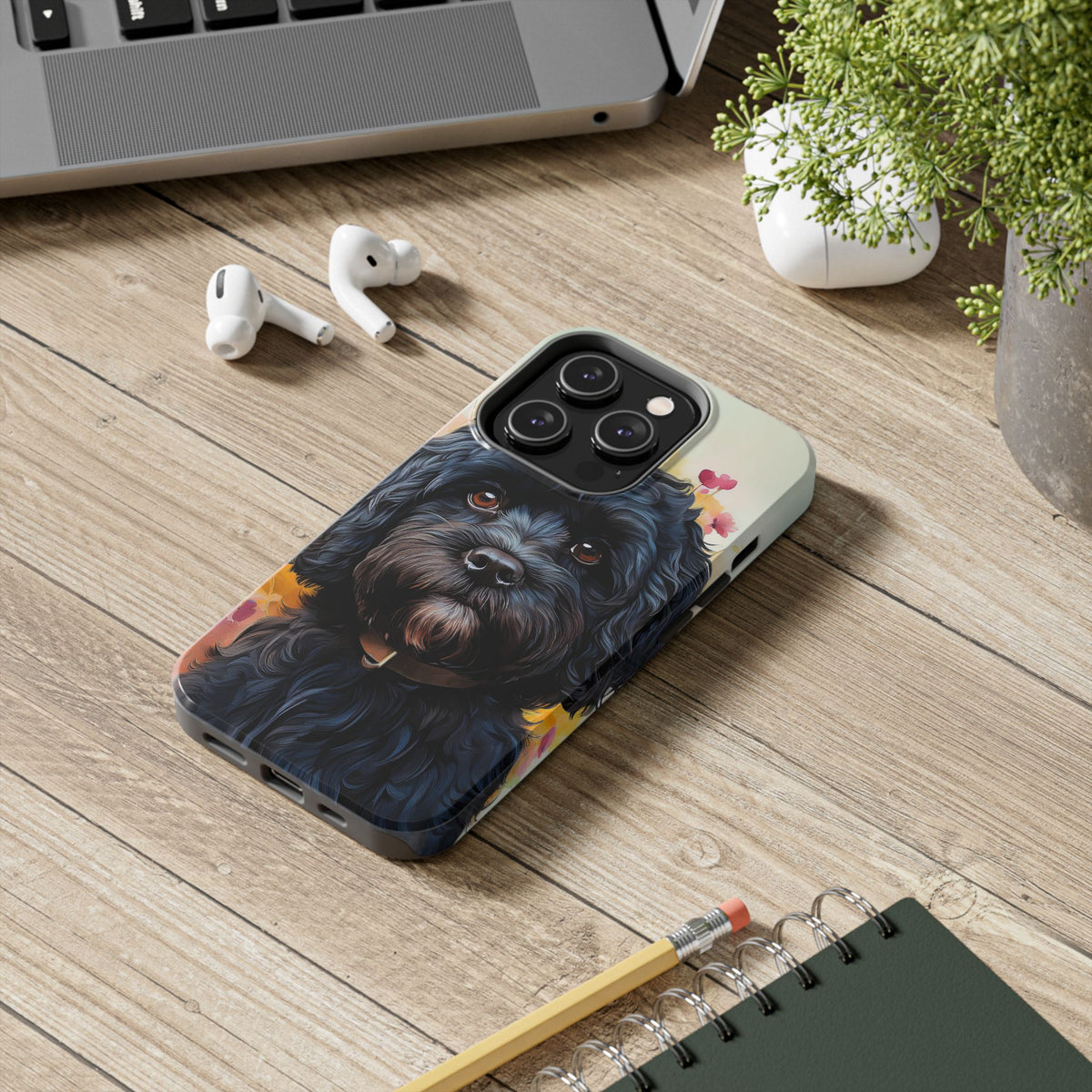 Black Cavapoo Dog iPhone and Samsung Phone Case