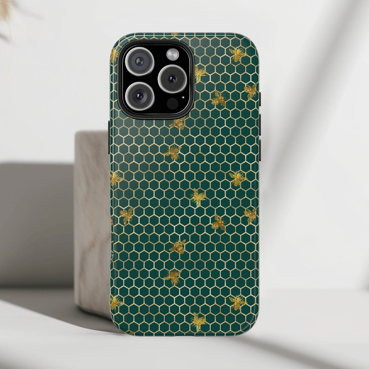 Bee Phone Case, Elegant Honeycomb Bee Pattern Protective Cover