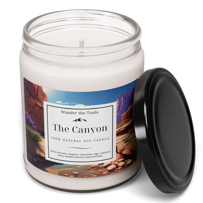 Eco-friendly and vegan Canyon candle with serene lavender and sage design.