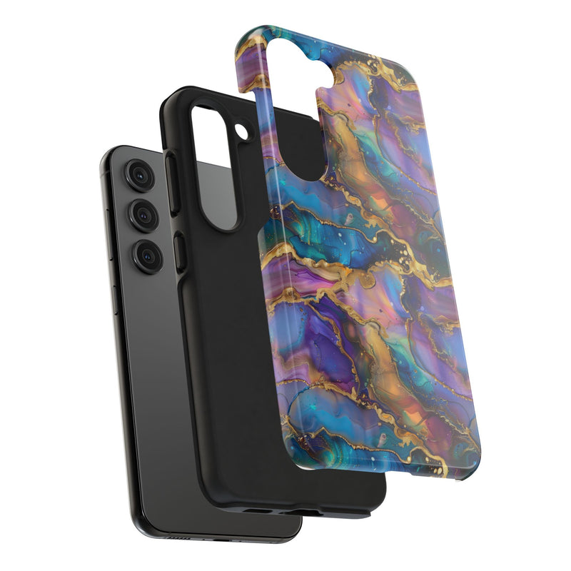 Cosmic Dream Phone Case, Purple and Gold Marble Pattern Cover