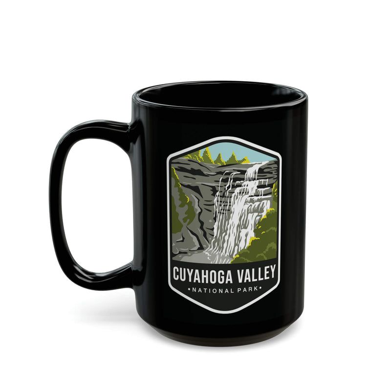 Ceramic mug featuring a waterfall design with Cuyahoga Valley National Park logo.