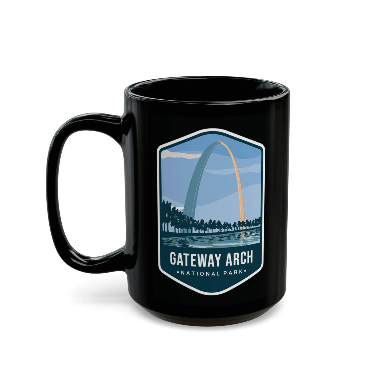 Ceramic mug featuring the Gateway Arch design with Gateway Arch National Park logo.