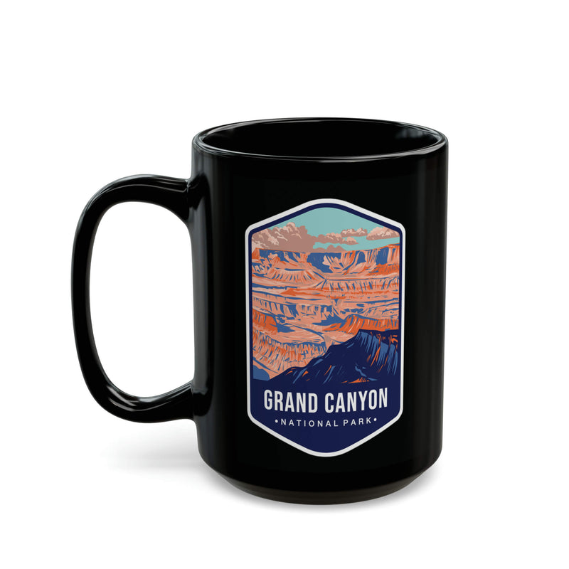 Ceramic mug featuring an illustration of Grand Canyon National Park with colorful canyon views.