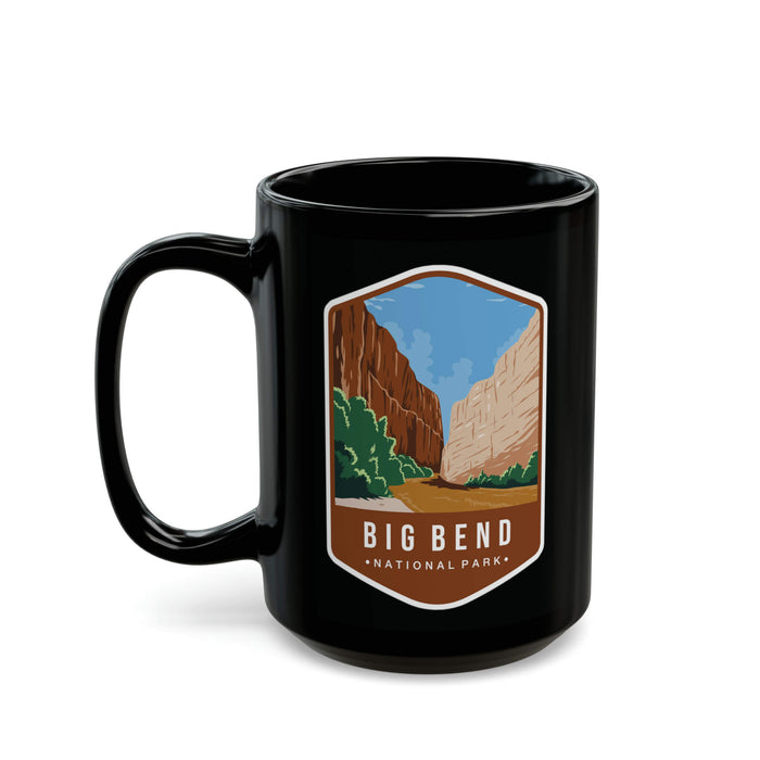 Ceramic mug featuring a scenic design with cliffs and a river, representing Big Bend National Park.