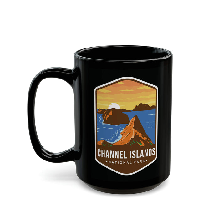 Ceramic mug featuring a scenic sunset design with Channel Islands National Park logo.