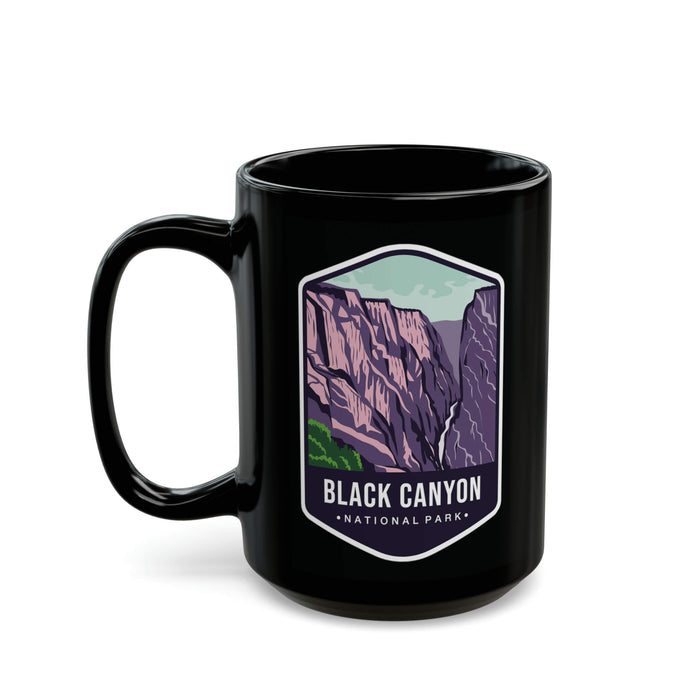 Ceramic mug featuring a scenic design with cliffs and a river, representing Black Canyon National Park.