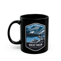 Ceramic mug featuring an illustration of Great Basin National Park with mountains, lake, and forest.