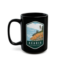 Ceramic mug featuring a lighthouse coastal design of Acadia National Park, perfect as a souvenir.