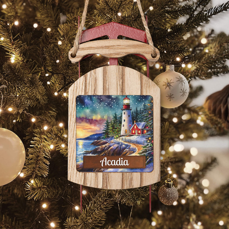 Acadia National Park Christmas Sled Ornament