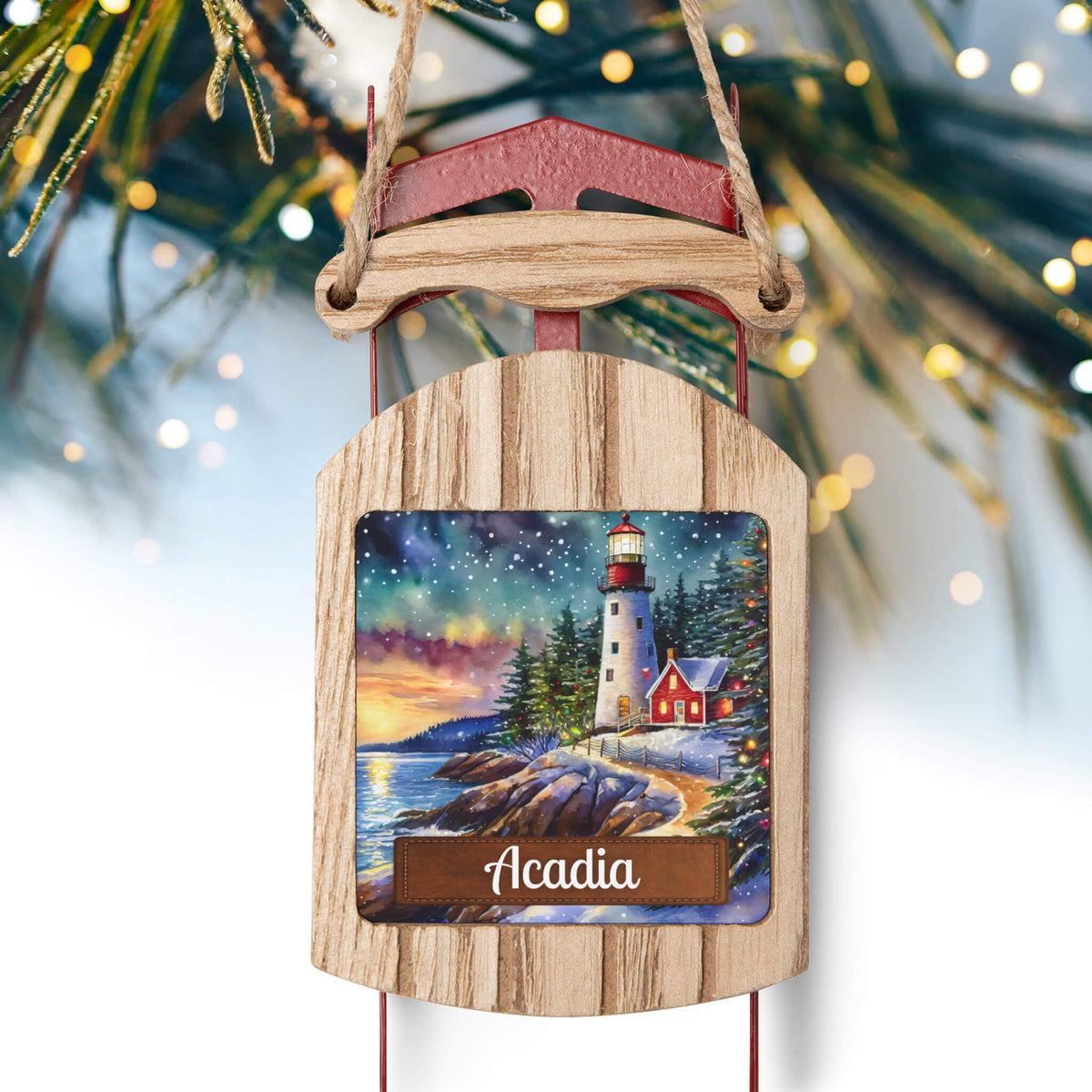 Acadia National Park Christmas Sled Ornament