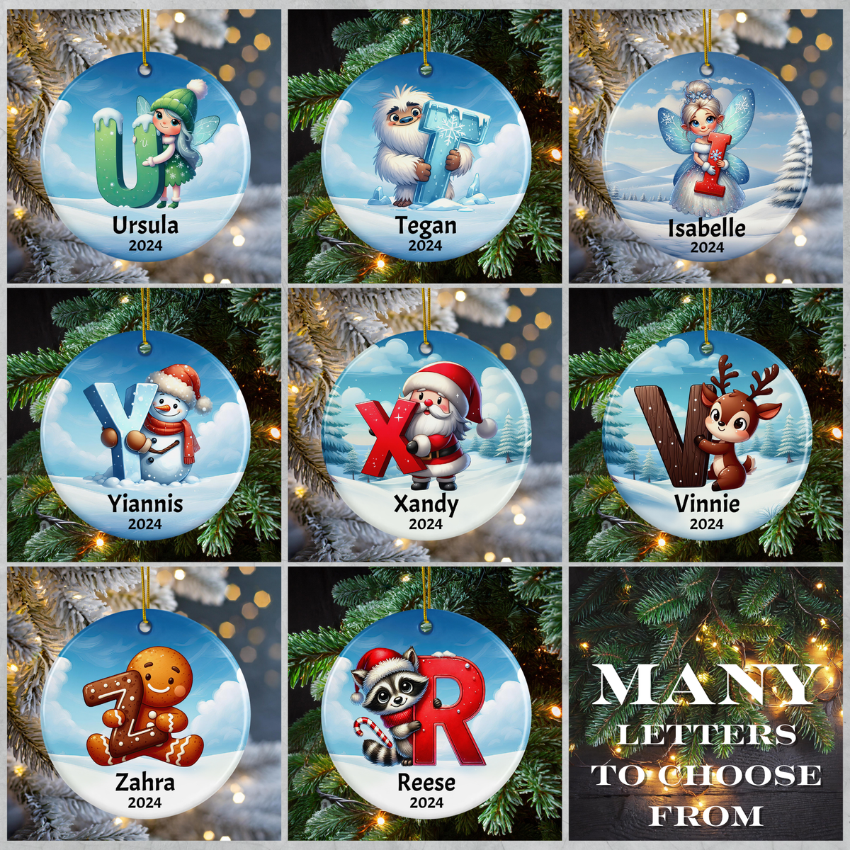 Personalized Name Initial E Kids Elf Christmas Ornament