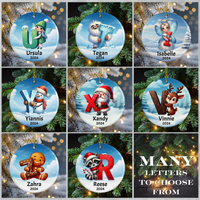 Personalized Name Initial E Kids Elf Christmas Ornament