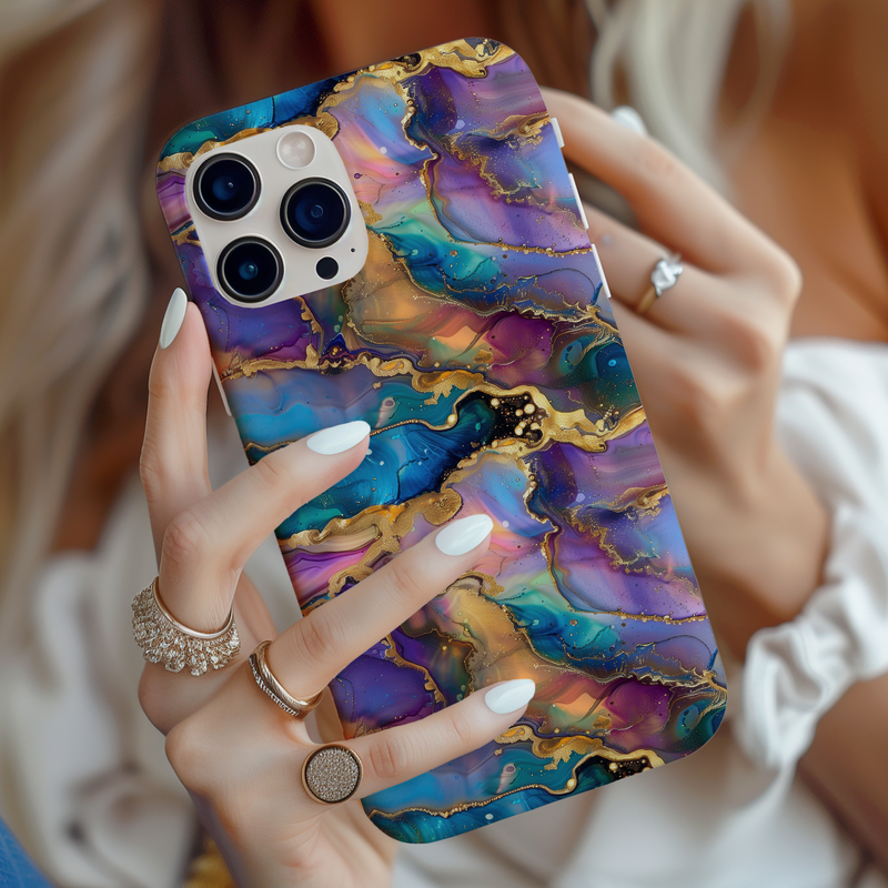 Cosmic Dream Phone Case, Purple and Gold Marble Pattern Cover